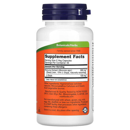 Dopa Mucuna, 90 capsule vegetale, Now Foods 645537