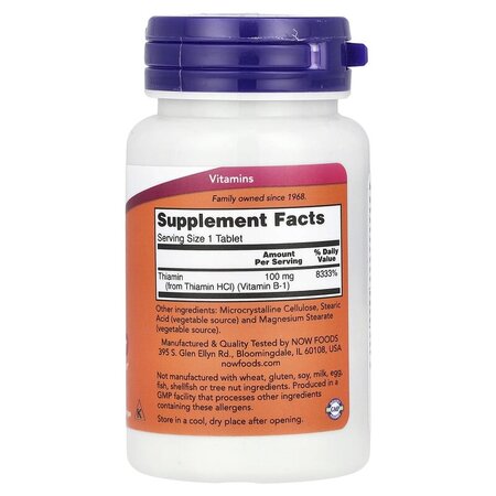 Vitamina B-1, 100 mg, 100 tablete, Now Foods 645581