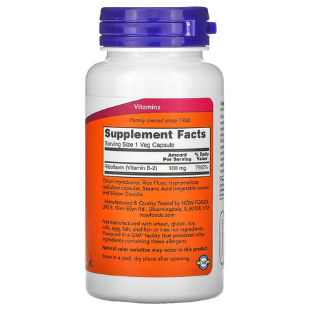 Vitamina B-2, 100 mg, 100 capsule, Now Foods 645592