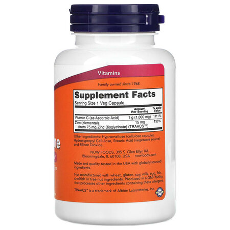 Vitamina C-1000 mg Cu Zinc Imune, 90 capsule vegetale, Now Foods 645600