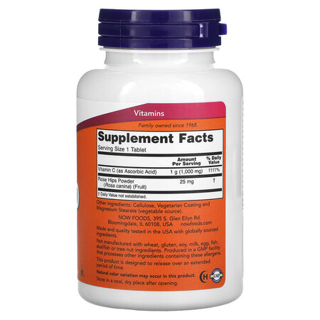 Vitamina C-1000 mg si macese cu eliberare treptata, 100 tablete, Now Foods 645620