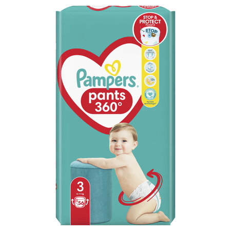 Scutece-chilotel Maxi Pack Pants Stop & Protect, 6-11 kg, Nr. 3, 56 bucati, Pampers 645766