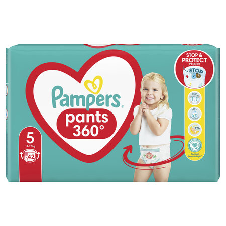 Scutece-chilotel Maxi Pack Pants Stop & Protect, 12-17 kg, Nr. 5, 42 bucati, Pampers