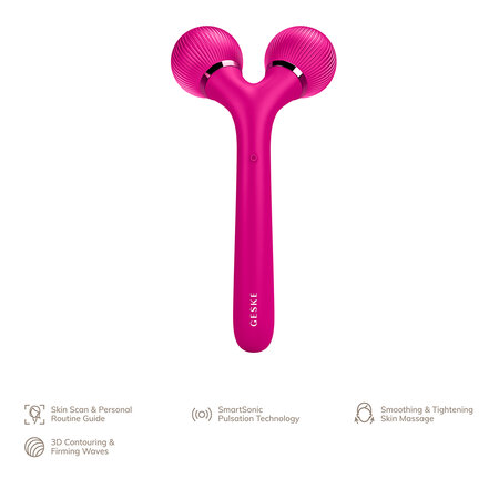Roller pentru masaj facial si corporal 4 in 1 Sonic, Magenta, Geske 645857