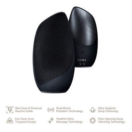 Perie pentru masaj facial 6 in 1 Sonic Thermo, Black, Geske 645938