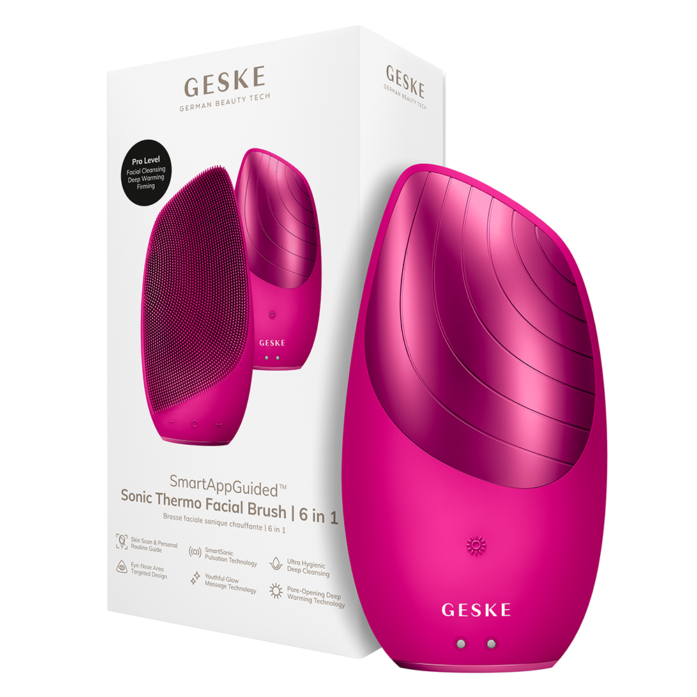 Perie pentru masaj facial 6 in 1 Sonic Thermo, Magenta, Geske