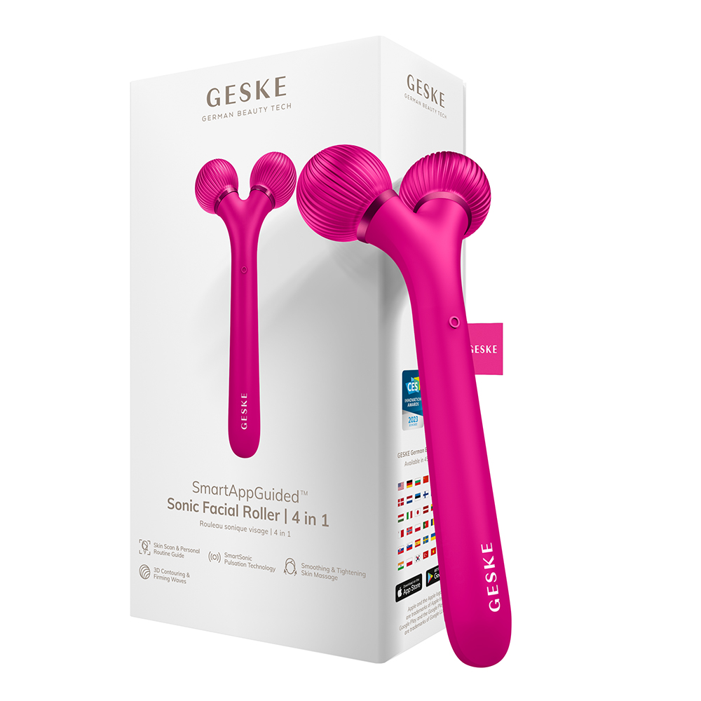 Roller pentru masaj facial 4 in 1 Sonic, Magenta, Geske
