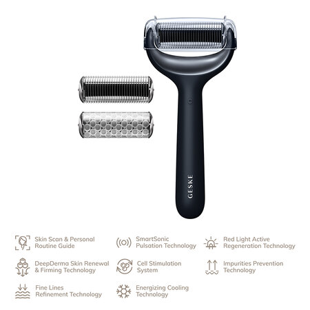Roller pentru masaj facial si corporal 8 in 1 MicroNeedle, Black, Geske 646044