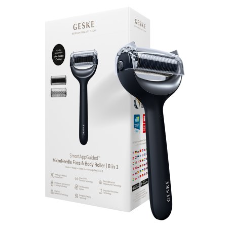 Roller pentru masaj facial si corporal 8 in 1 MicroNeedle, Black, Geske