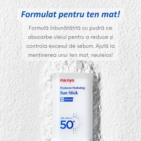 Stick de protectie solara SPF50+ PA++++ Hyaluron Hydrating Sun Stick, 19 ml, Manyo 646095