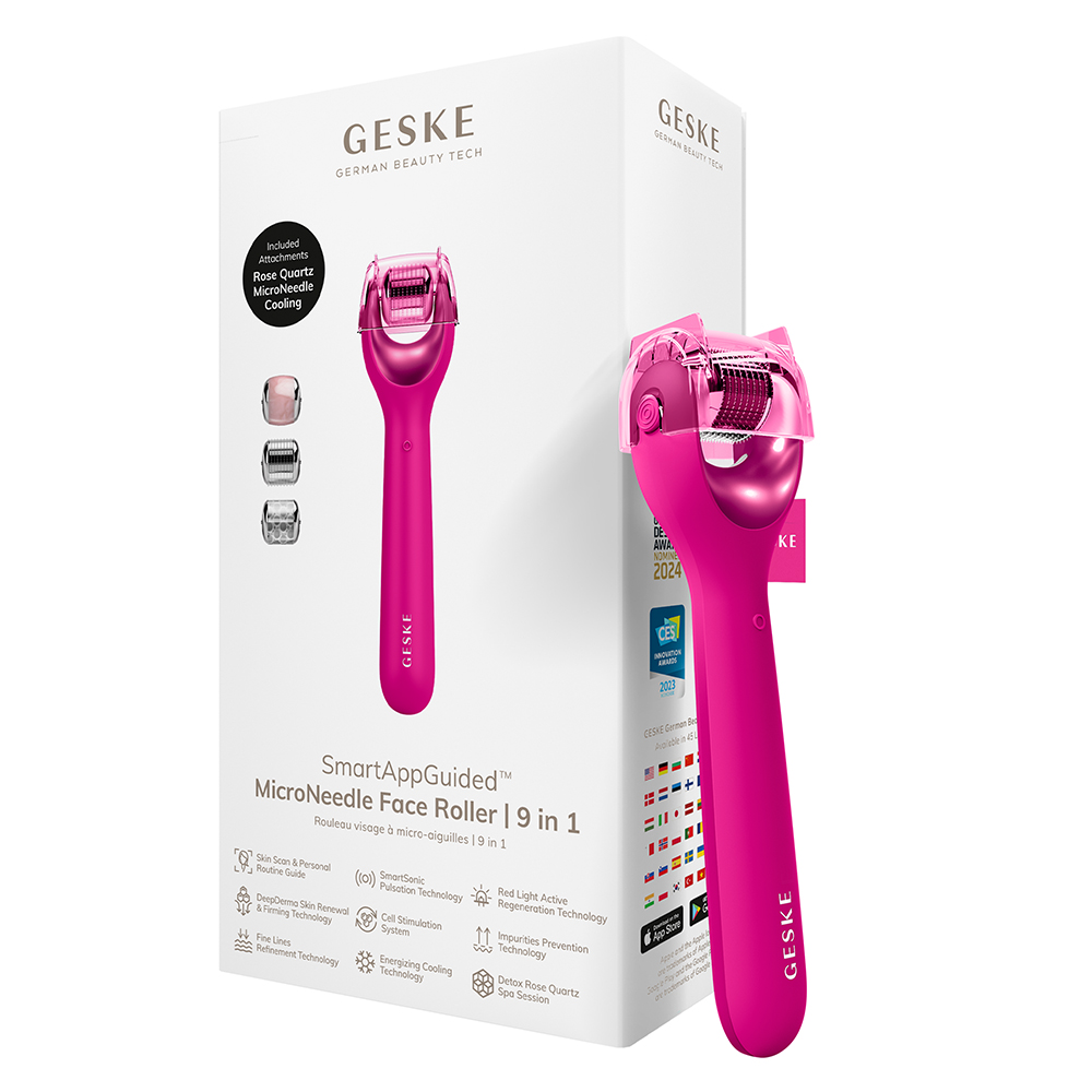 Roller pentru masaj facial 9 in 1 MicroNeedle, Magenta, Geske