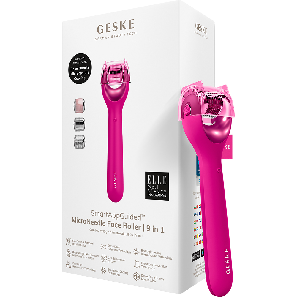 Roller pentru masaj facial 9 in 1 MicroNeedle, Magenta, Geske