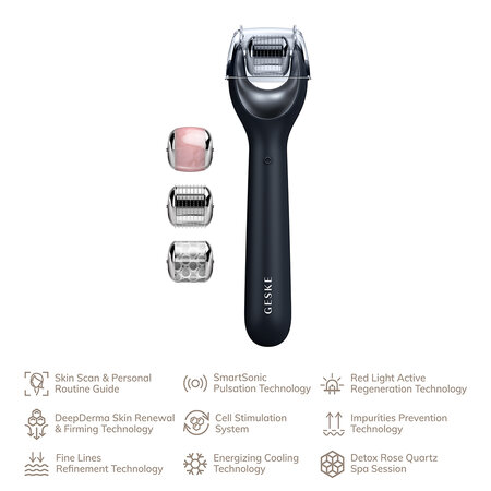Roller pentru masaj facial 9 in 1 MicroNeedle, Black, Geske 646086