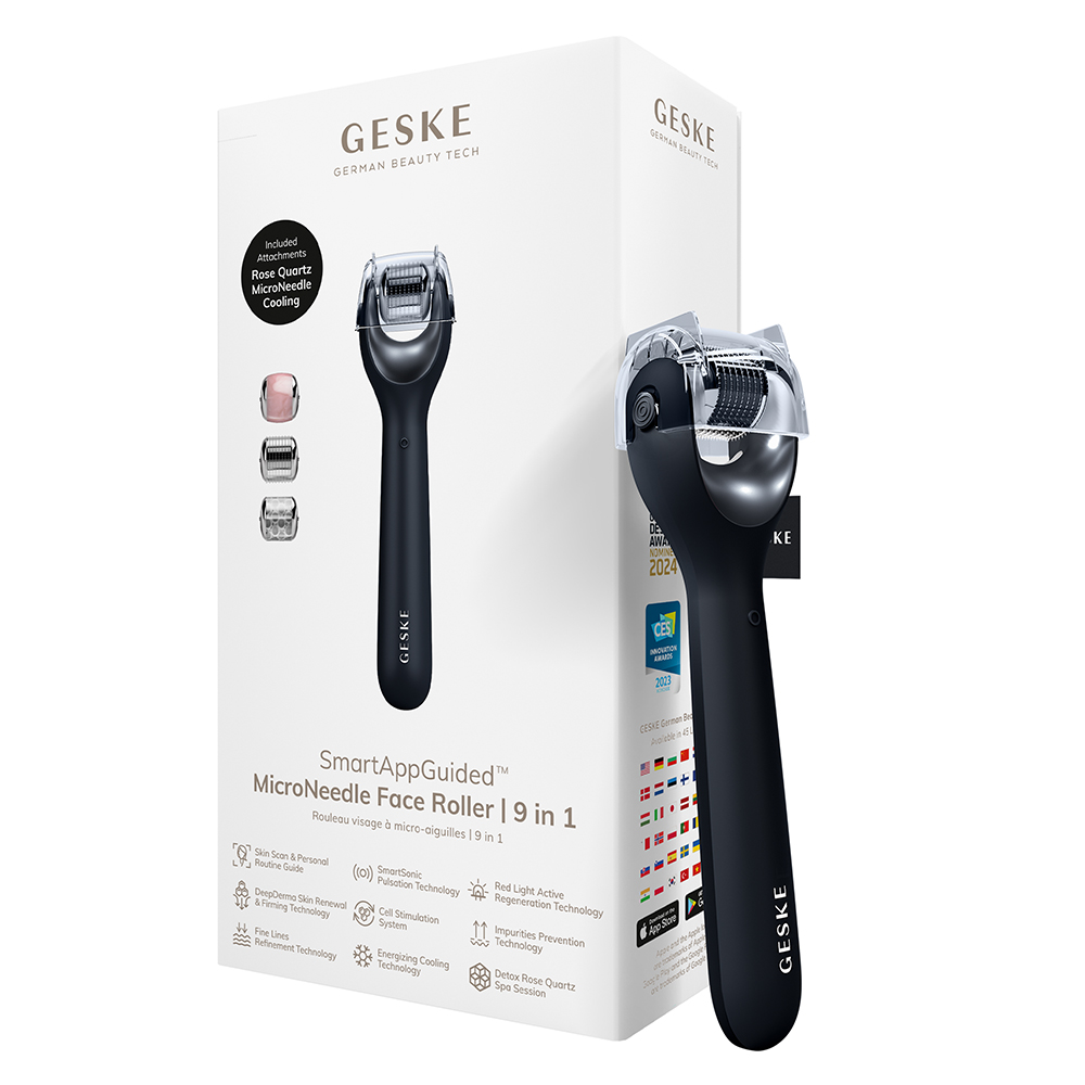 Roller pentru masaj facial 9 in 1 MicroNeedle, Black, Geske