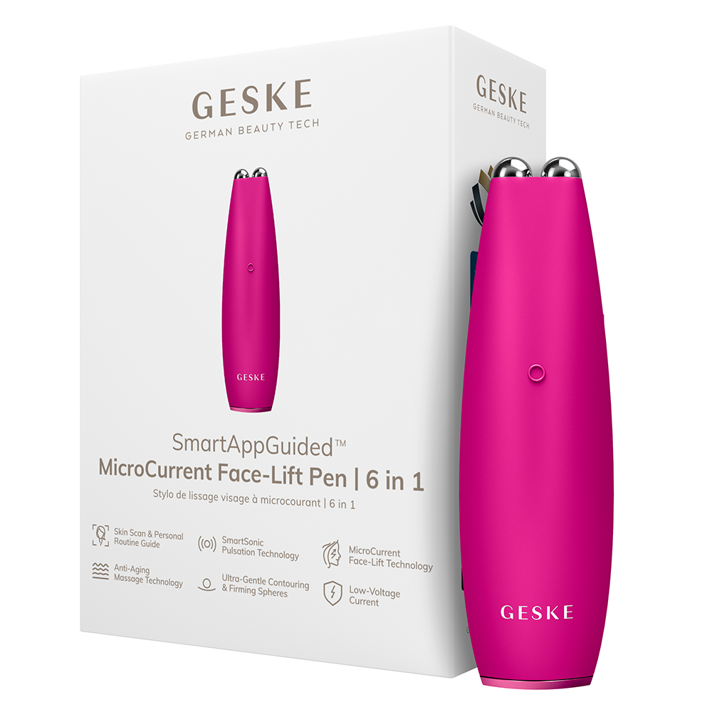 Dispozitiv pentru masaj facial 6 in 1 MicroCurrent Face-Lift Pen, Magenta, Geske