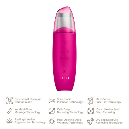 Dispozitiv pentru curatare faciala 9 in 1 MicroCurrent kin Scrubber&Blackhead Remover, Magenta, Geske 646154
