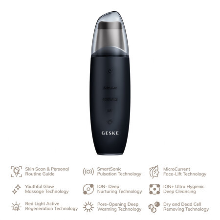 Dispozitiv pentru curatare faciala 9 in 1 MicroCurrent kin Scrubber&Blackhead Remover, Black, Geske 646169
