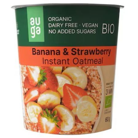 Porridge Bio instant din ovaz integral cu banane si capsune, 60 g, Auga
