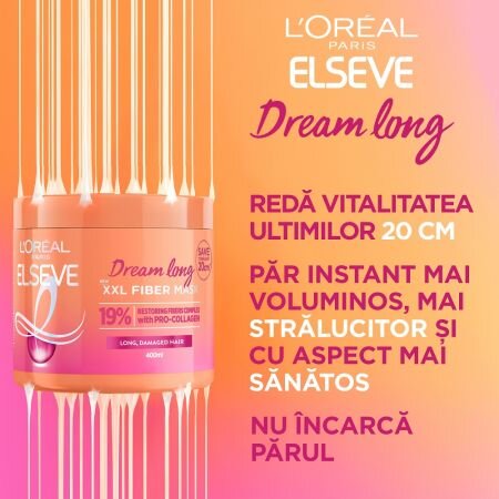 Masca pentru parul lung si deteriorat XXL Fiber Mask Dream Long, 400 ml, Elseve 646264