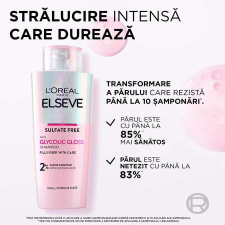 Sampon pentru stralucirea parului cu 2% acid glicolic Glycolic Gloss, 200 ml, Elseve 646301