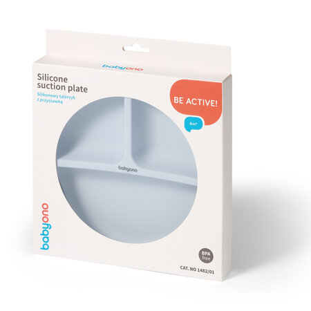 Farfurie din silicon cu ventuza, Albastru, Babyono 646361