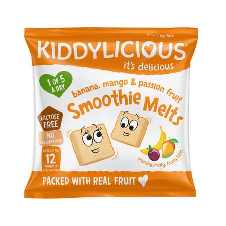 Gustare din bucatele de fructe, Banana, Mango si Fructul Pasiunii, +12 luni, 6 g, Kiddylicious