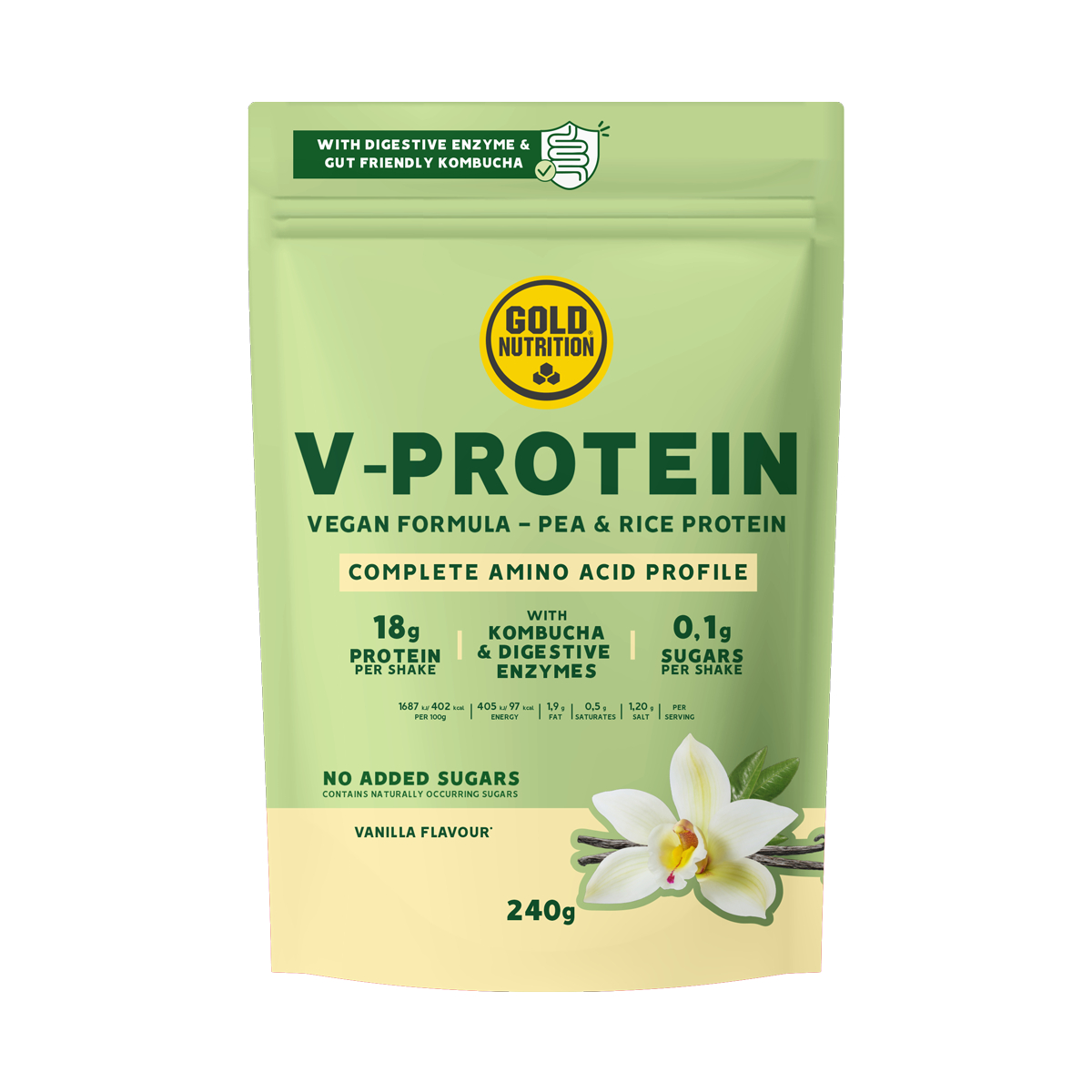 Pudra Proteica Vegetala V-Protein, Vanilie, 240 g, Gold Nutrition
