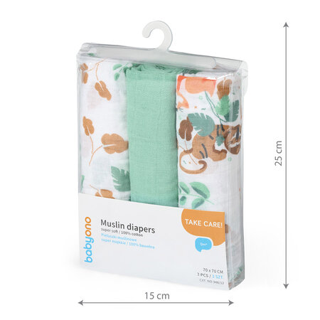 Scutece din muselina, Menta, 3 bucati, Babyono 646482