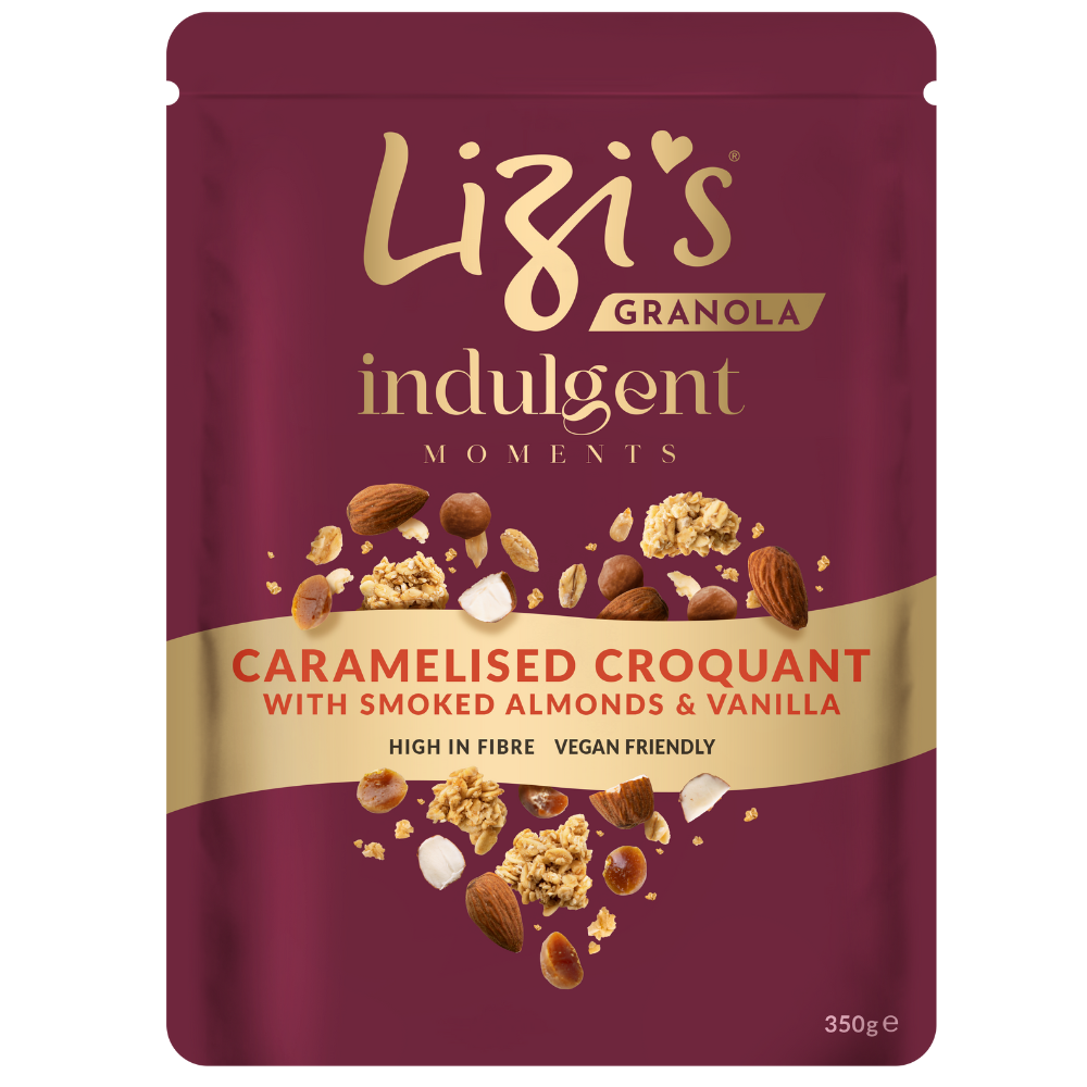 Granola cu Caramel Crocant, Migdale afumate si Vanilie, 350 g, Lizi's