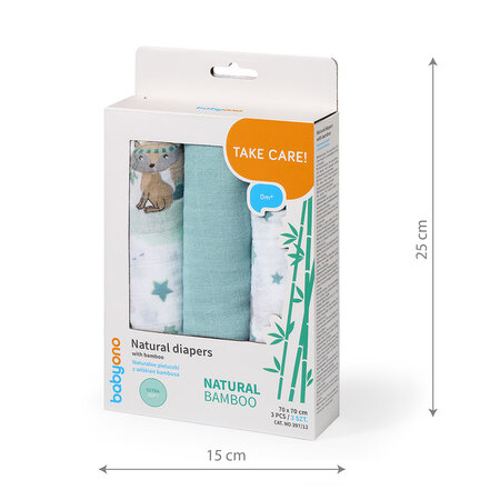 Scutece din fibre de bambus, 3 bucati, Albastru, Babyono 646500