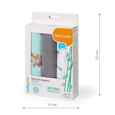 Scutece din fibre de bambus, Gri, 3 bucati, Babyono 646508