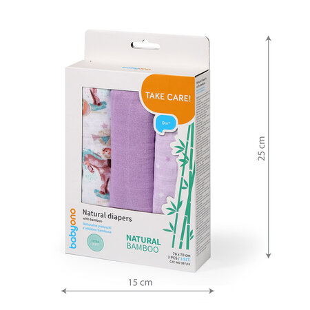 Scutece din fibre de bambus, Mov, 3 bucati, Babyono 646519