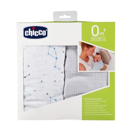 Fasa din muselina Bear & Grey Sheep, + 0 luni, 2 bucati, Chicco 646957