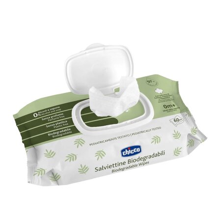 Servetele umede biodegradabile fara alcool, + 0 luni, 60 bucati, Chicco 647106