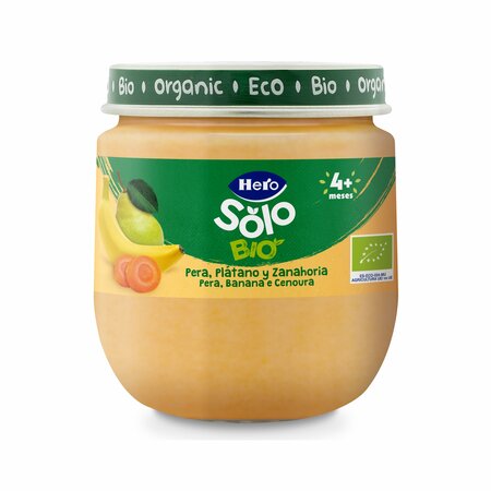 Piure Bio de pere, banane si morcovi, + 4 luni, 6 buc, x 120 g, Hero Baby 648172