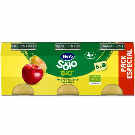Piure Bio de pere si mere, + 4 luni, 6 buc, x 120 g, Hero Baby 648229