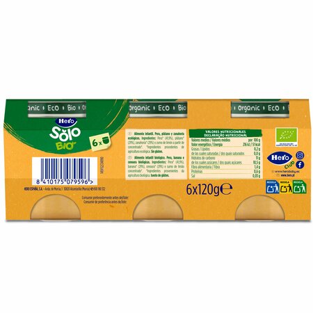 Piure Bio de pere si mere, + 4 luni, 6 buc, x 120 g, Hero Baby 648233