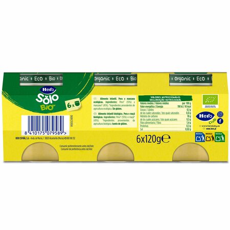 Piure Bio de pere si mere, + 4 luni, 6 buc, x 120 g, Hero Baby 648230
