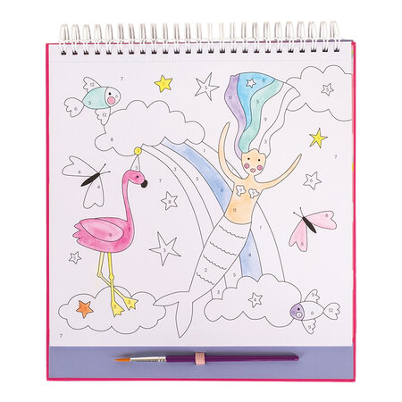 Carte de colorat cu acuarele pe numere, Paint by numbers Fantasy, 5 ani+, Floss & Rock 648662