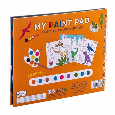 Carte de colorat cu acuarele My Paint Pad Dino, 3 ani+, Floss & Rock 648656