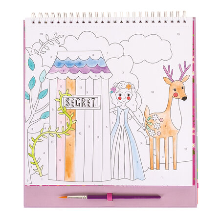 Carte de colorat cu acuarele pe numere, Paint by numbers Fairy Tale, 5 ani+, Floss & Rock 648673