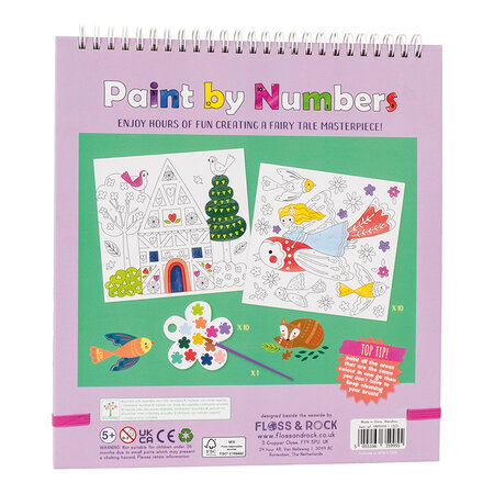 Carte de colorat cu acuarele pe numere, Paint by numbers Fairy Tale, 5 ani+, Floss & Rock 648671