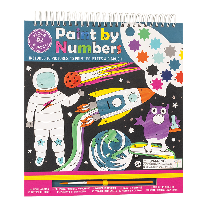 Carte de colorat cu acuarele pe numere, Paint by numbers Space, 5 ani+, Floss & Rock