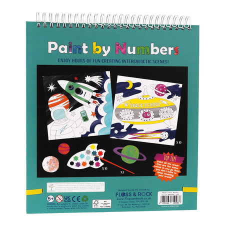 Carte de colorat cu acuarele pe numere, Paint by numbers Space, 5 ani+, Floss & Rock 648677