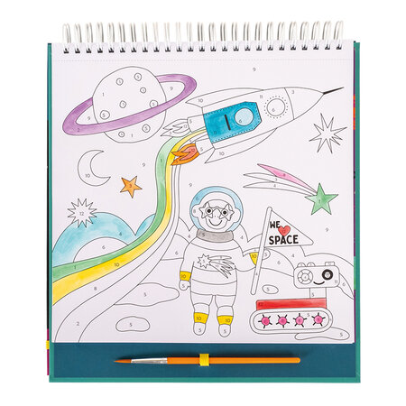 Carte de colorat cu acuarele pe numere, Paint by numbers Space, 5 ani+, Floss & Rock 648679