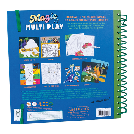 Caiet de activitati reutilizabil, Magic Multi Play Dino, 3 ani+, Floss & Rock 648695