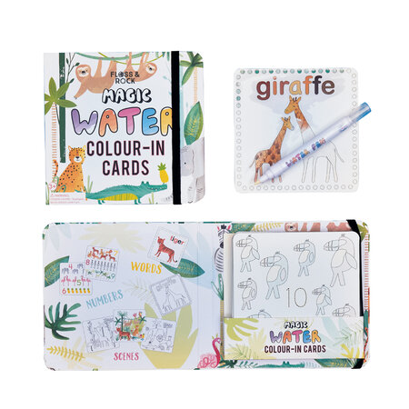 Set planse de colorat cu apa, Magic Water Cards Jungle, 18 luni+, Floss & Rock