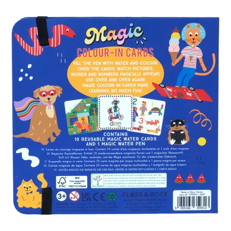 Set planse de colorat cu apa, Magic Water Cards Pets, 3 ani+, Floss & Rock 648844