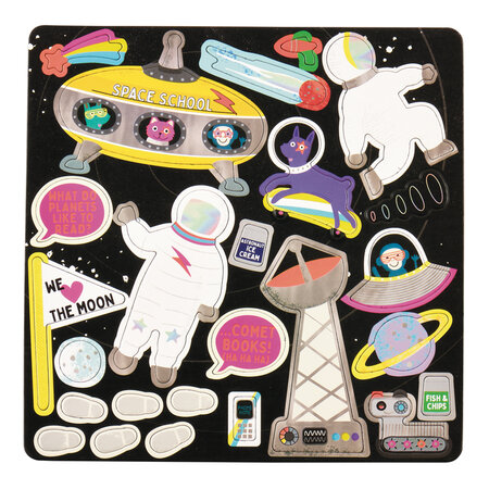 Jocuri magnetice in cutie metalica, 4 in 1, Fun & Games Space, 3 ani+, Floss & Rock 648934