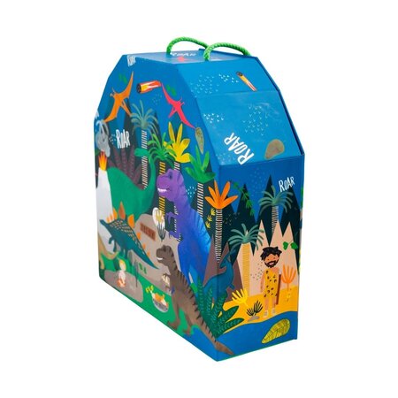 Cutie portabila cu figurine din lemn, Playbox Dino, 3 ani+, Floss & Rock 649050